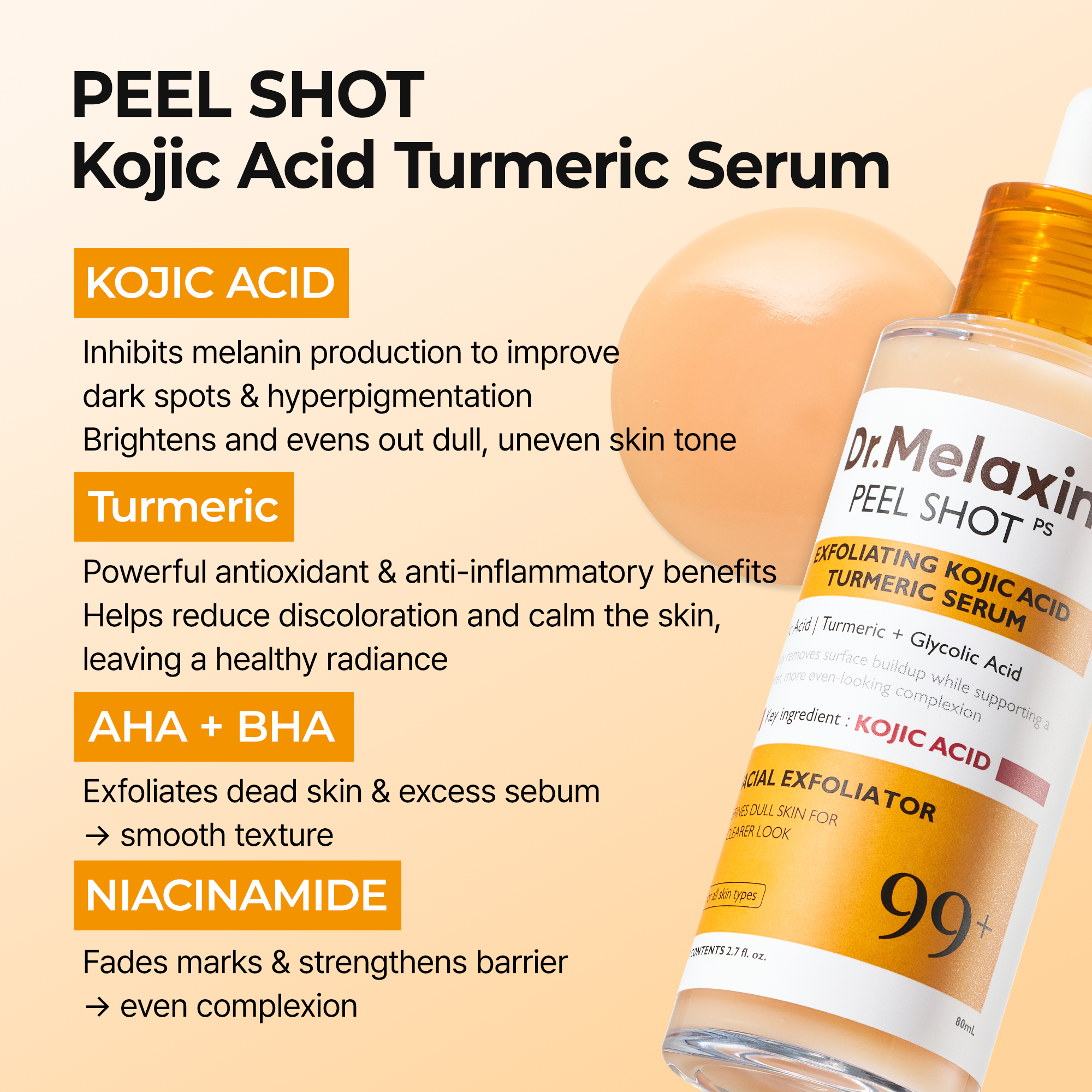 DR MELAXIN - Peel Shot Exfoliating Kojic Acid Turmeric Serum 80ml
