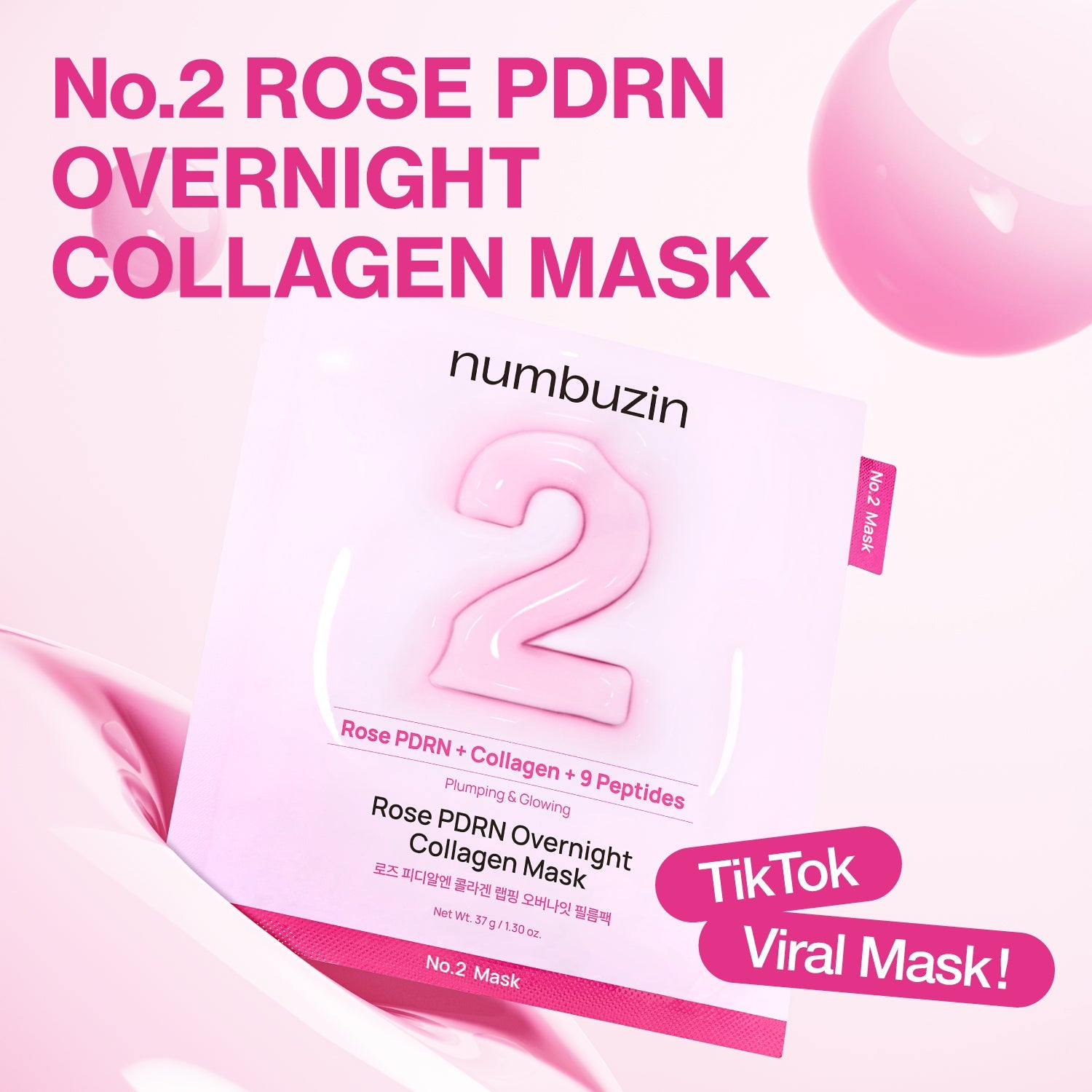 numbuzin No.2 Rose PDRN Overnight Collagen Mask 37g x 4 Mask