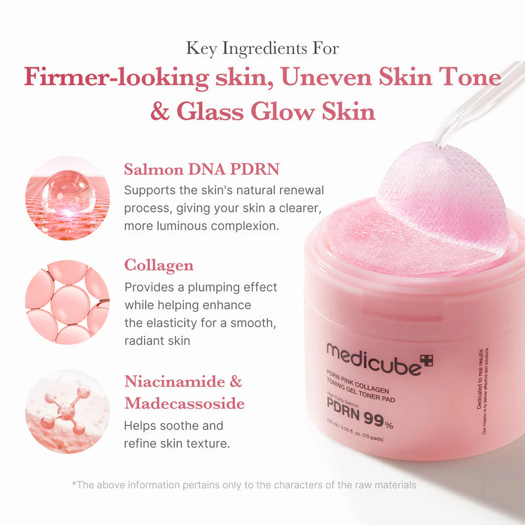 MEDICUBE PDRN Pink Collagen Toning Gel Toner Pad – 70 Pads