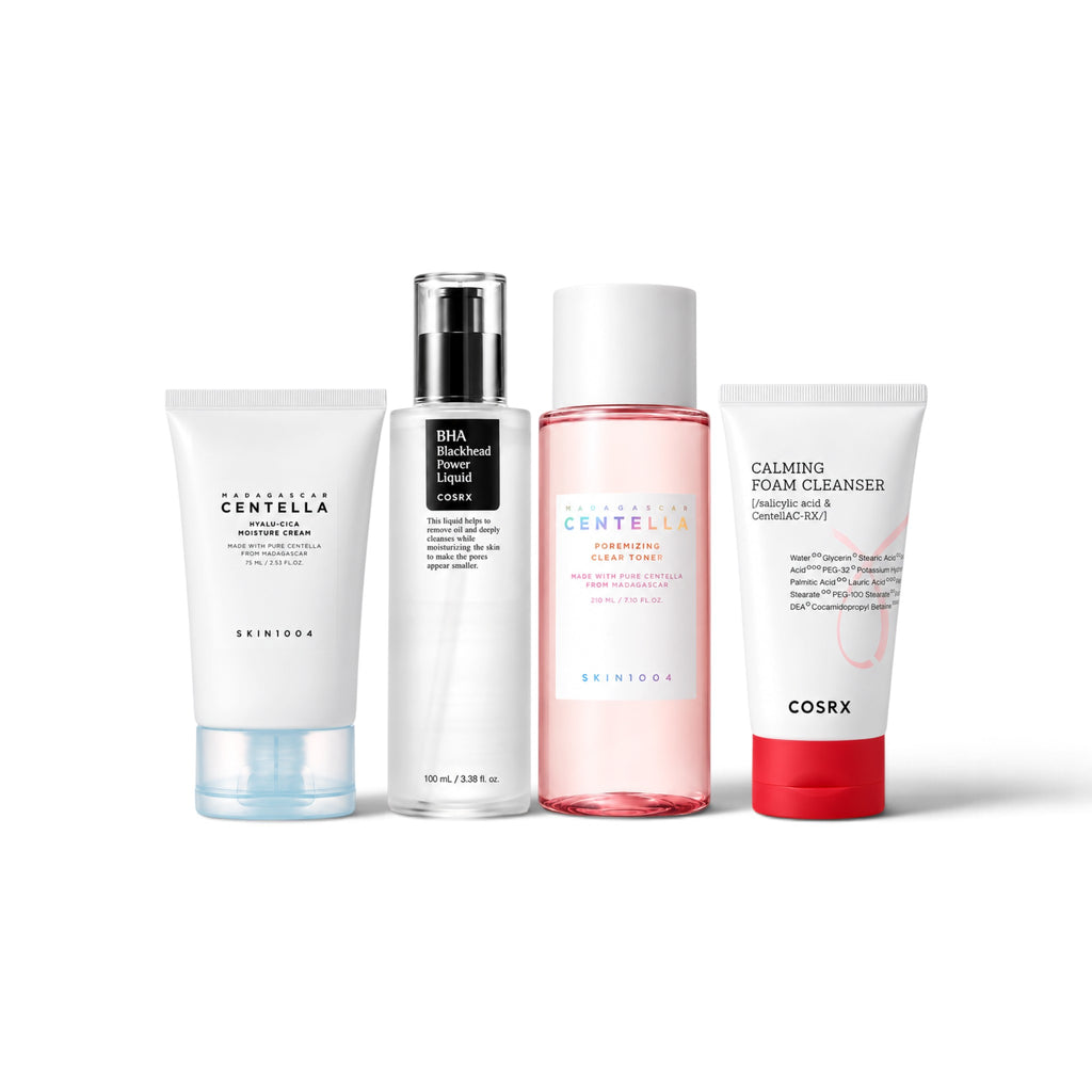 Acne Prone Bundle: COSRX AC Collection Calming Foam Cleanser, SKIN1004 Madagascar Centella Poremizing Clear Toner, COSRX BHA Blackhead Power Liquid and SKIN1004 Madagascar Centella Hyalu-Cica Moisture Cream