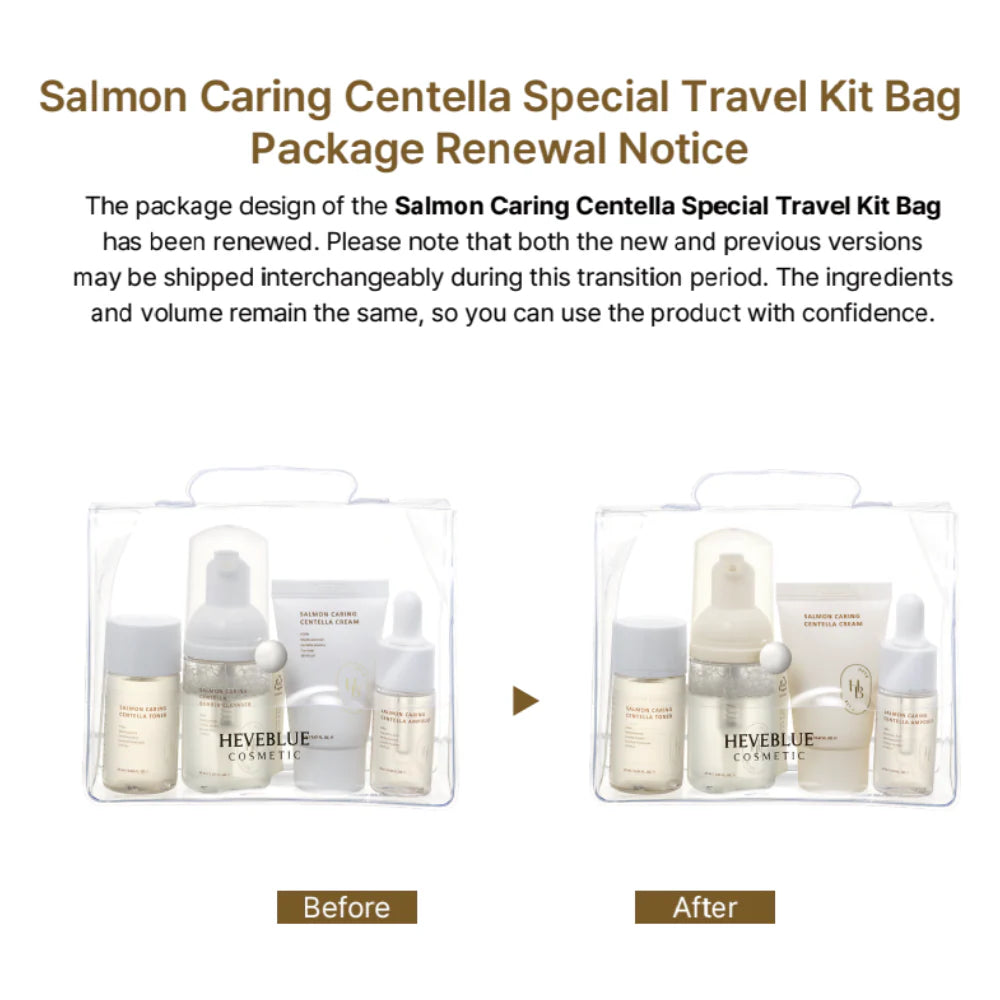 HEVEBLUE Salmon Caring Centella Special Travel Kit Bag 4pcs Kit