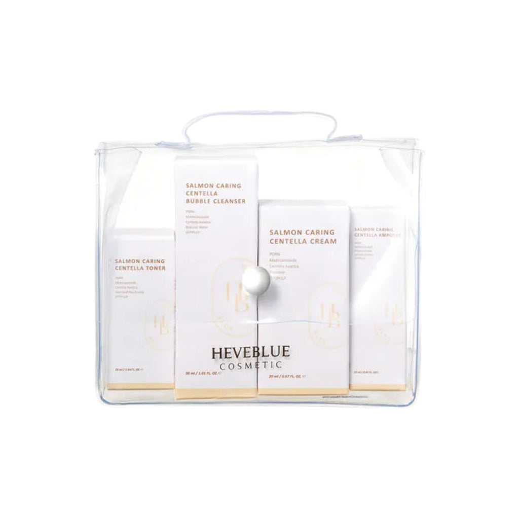 HEVEBLUE Salmon Caring Centella Special Travel Kit Bag 4pcs Kit