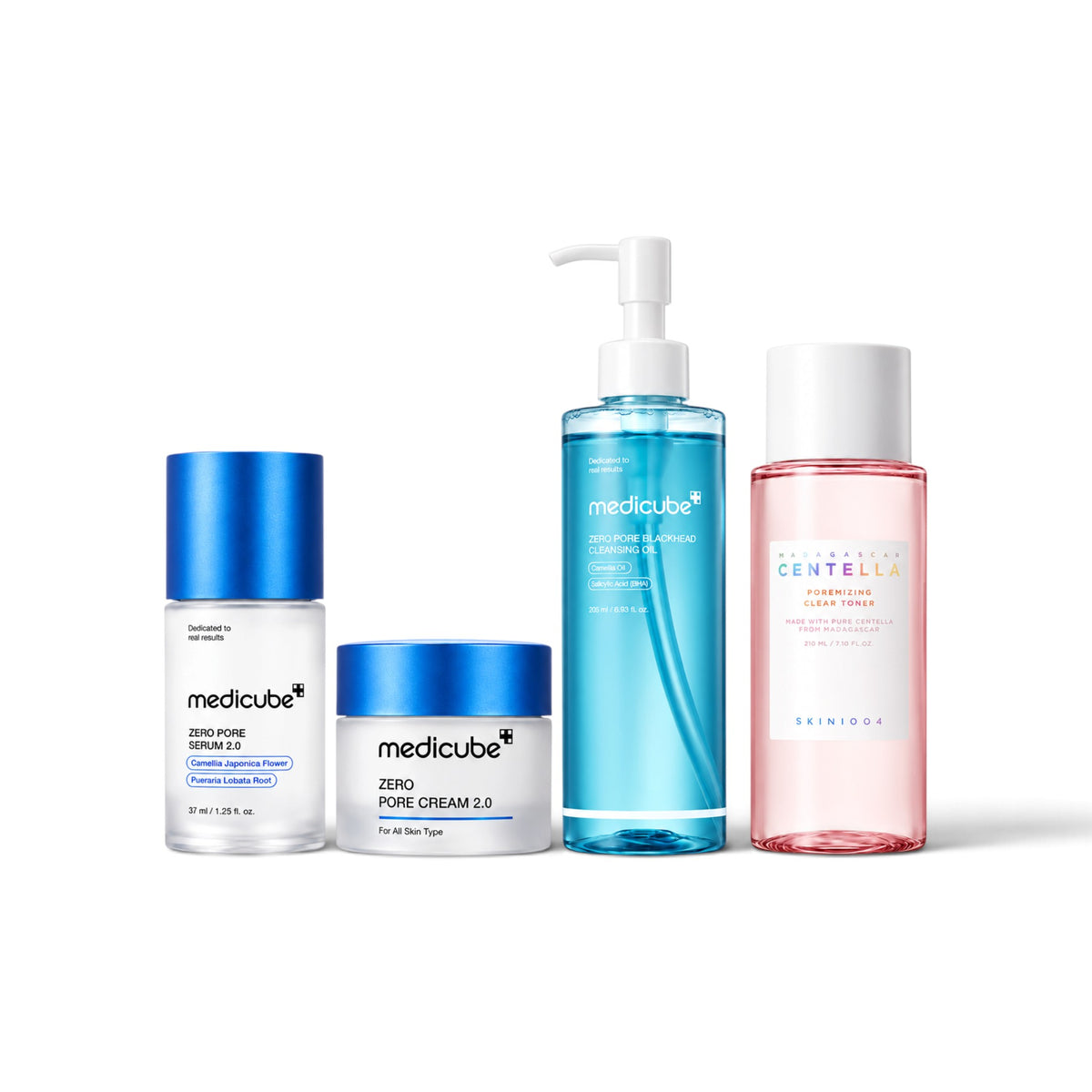 Pore Bundle: Medicube Zero Pore Blackhead Deep Cleansing Oil, SKIN1004 Madagascar Centella Poremizing Clear Toner, Medicube Zero Pore Serum 2.0 and Medicube Zero Pore Cream 2.0