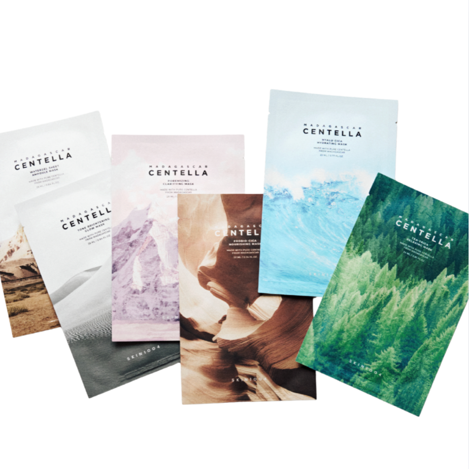 SKIN1004 – Madagascar Centella Variety Mask Set (6 Masks + Hair Clip)