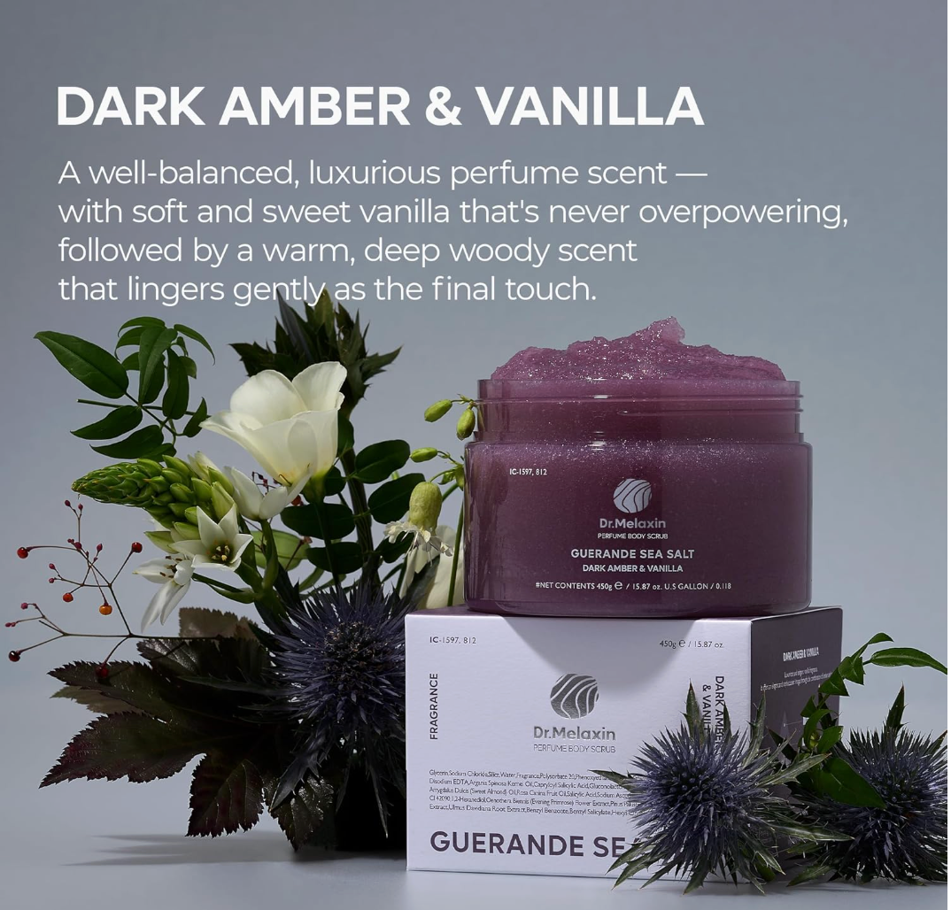 DR MELAXIN - Guerande Sea Salt Perfume Body Scrub Dark Amber & Vanilla 450g